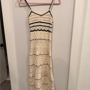Elegant Cream and Black Crochet Dress